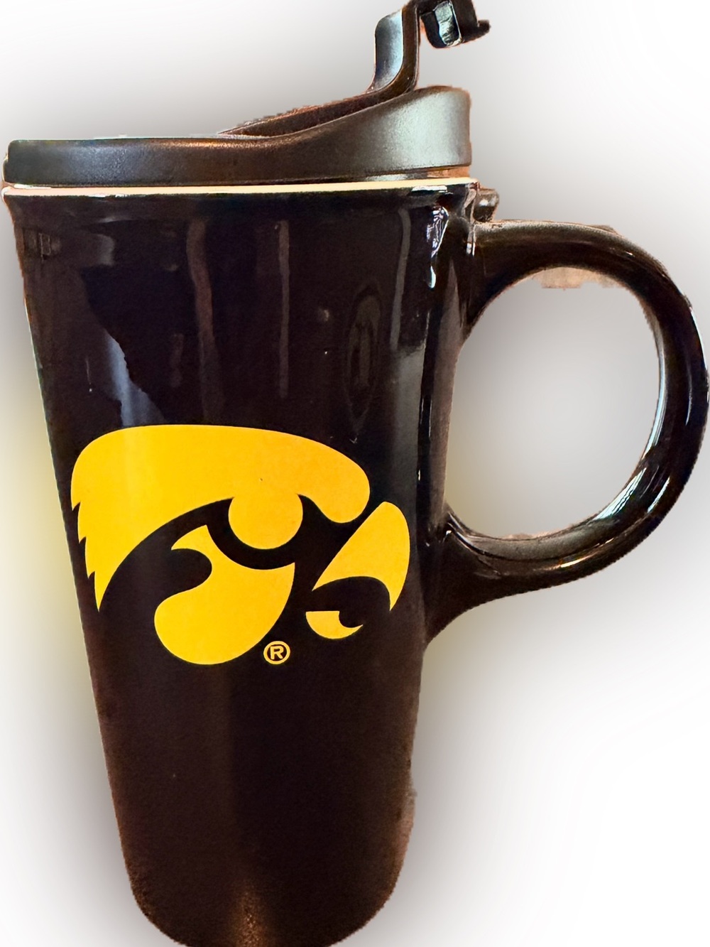 Black and Yellow Ceramic Travel Mug with Handle - Collegiate Logo